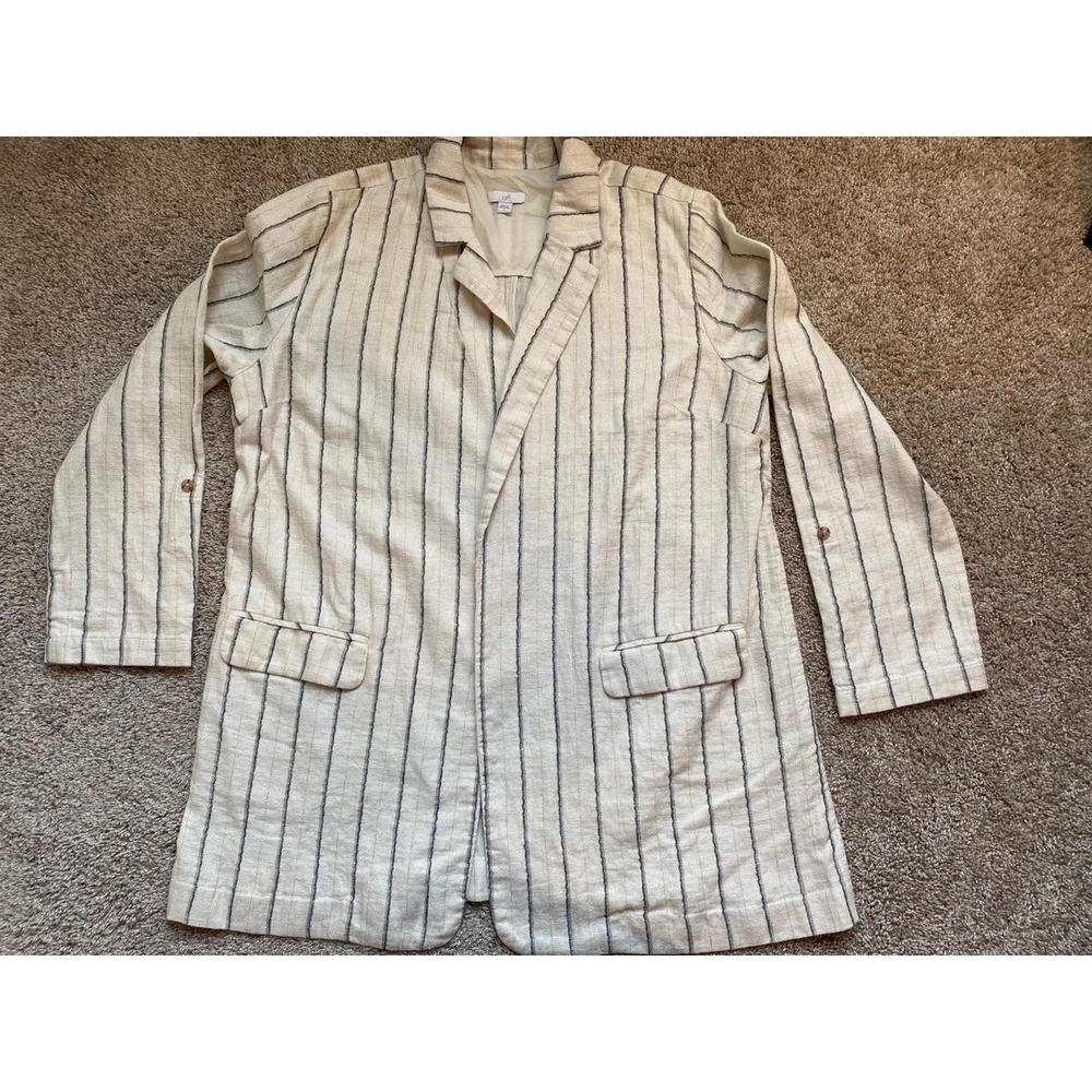 J Jill Blazer Jacket Linen Cotton Large Roll Sleeve Wavy Stripe Preppy Office s9